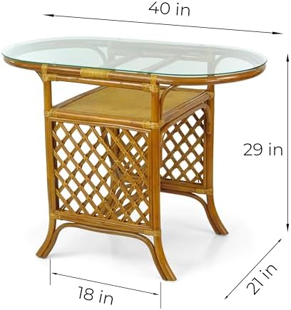 Borneo Compact Dining Set Colonial Color, Table with Glass Top + 2 Chairs wit...