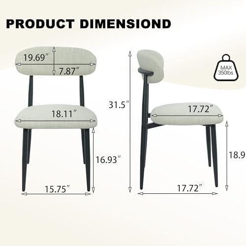 FREKEN Modern Upholstered Dining Chairs Set of 2, Mid-Century Metal Frame Lin...