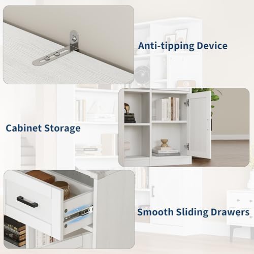 Garvee 74'' Tall Corner Bookshelf- 6-Tier Book Shelf with Drawer &amp...