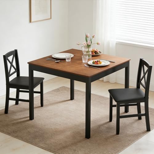 GIANTEX 3-Piece Dining Table Set for 2 - Small Wooden Kitchen Table with Upho...