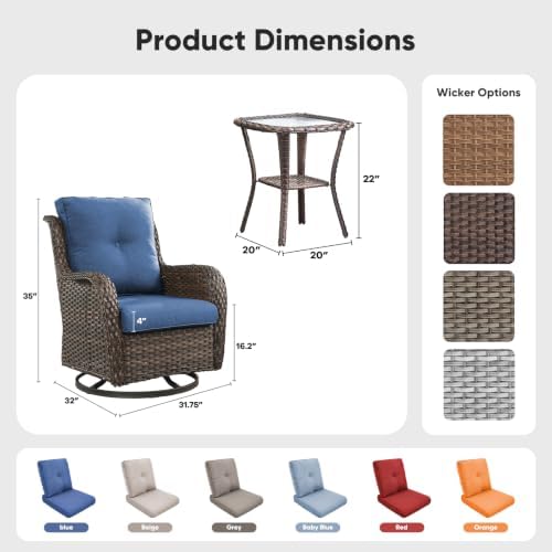 Belord Patio Wicker Chairs Swivel Rocker,Outdoor Patio Furniture Set with Rat...