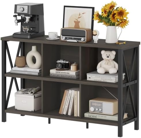 FATORRI 6 Cube Storage Organizer, 47" Horizontal Bookshelf, Walnut Brown