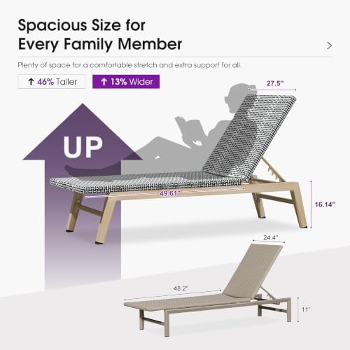 PURPLE LEAF Oversize Outdoor Chaise Lounge Set of 2 Champagne Frame, Black | ...