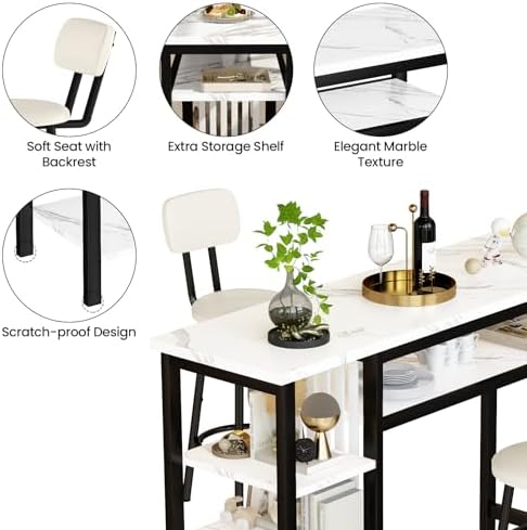 Lamerge Furniture Kitchen Bar Height Table and Chairs for 2, 5-Tier Compact D...