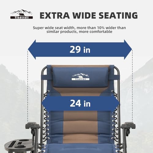 Zero Gravity Chair Oversized Recliner Padded Reclining Patio Chairs Folding XL Anti Gravity Lounge Chair with Adjustable Pillow and Cup Holder for Outdoor Camping Patio Lawn