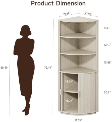 ONBRILL 72" Tall Corner Bar Cabinet with LED Light, Liquor Cabinets, White