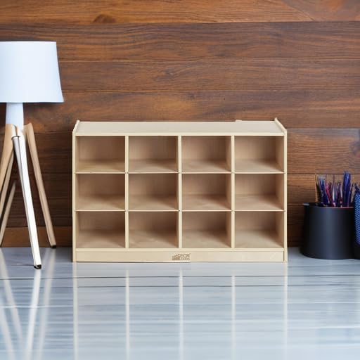 ECR4Kids 12 Cubby Mobile Tray Storage Cabinet, 3x4, Classroom Furniture, Natu...