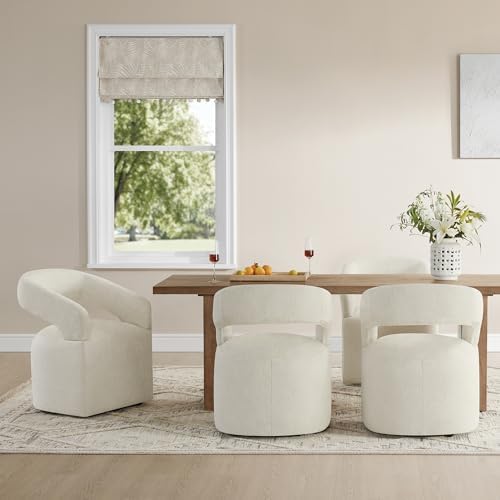 KISLOT Upholstered Dining Chairs Set of 4 with Casters, Cream Beige