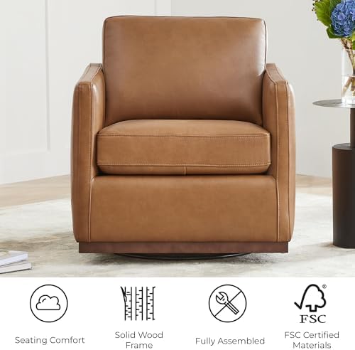 CHITA Genuine Leather Swivel Chair, Wood Frame, Fully Assembled, Saddle