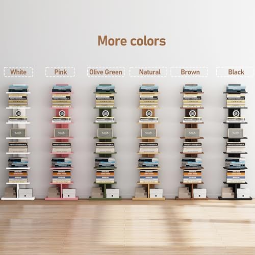 TUTOTAK Book Shelf, Narrow Spine Bookshelf, 8-Tier Bookcase for Small Space
