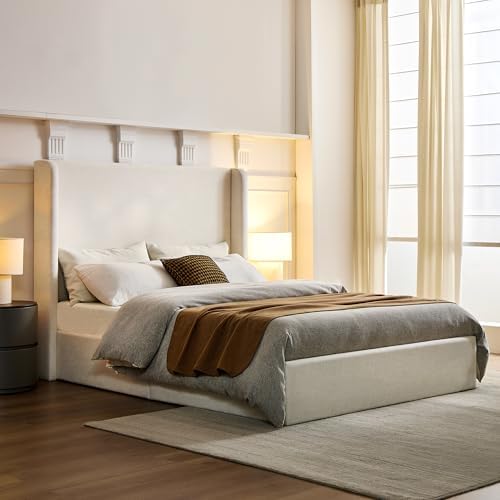 King Size Upholstered Platform Bed Frame, 52.3" High Headboard Carmen Wi...