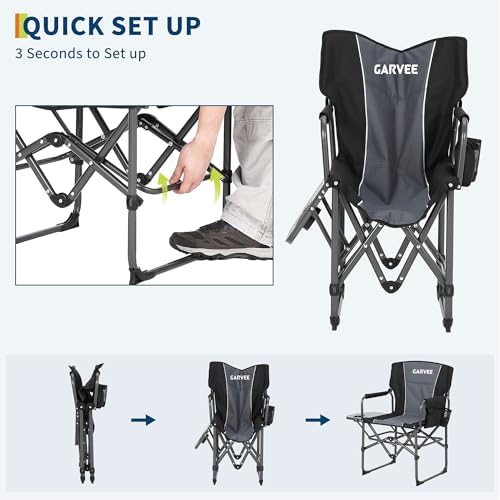 GarveeLife Oversized Directors Camping Chair Support 330 lbs, 1 PCS Black