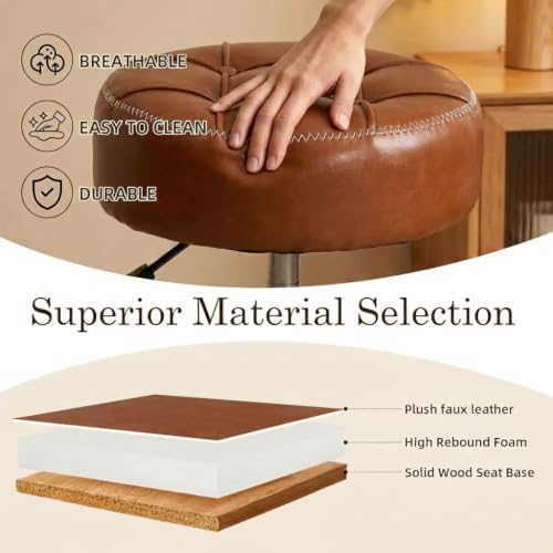 Adjustable Vanity Stool with Round Seat, 360° Swivel Faux Leather Makeup Chai...