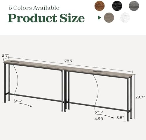 SUPERJARE 78.8 inch Narrow Behind Couch Table with 2 Charging Stations | 2 AC...