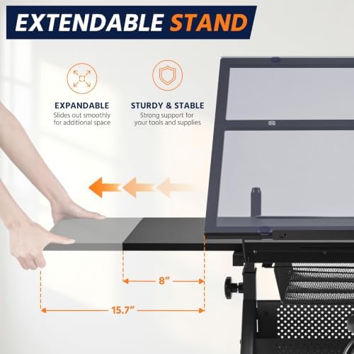 Yaheetech Adjustable Drafting Table & Stool, Tilting Glass Art Desk, Black