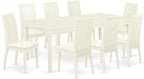 East West Furniture DOIP9-LWH-C 9 Piece Dining Room Furniture Set Includes a Rectangle Kitchen Table with Butterfly Leaf and 8 Linen Fabric Upholstered Chairs, 42x78 Inch, Linen White