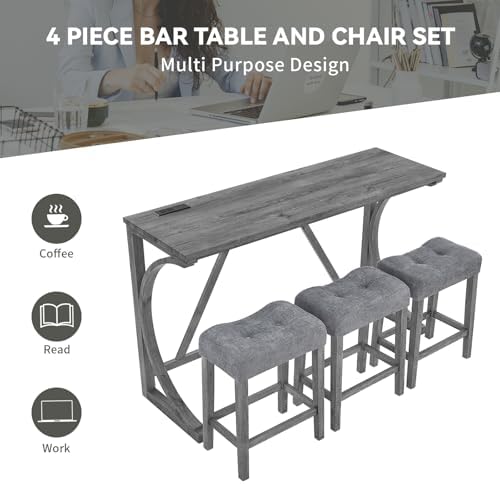 59" Dining Bar Table Set with Power Outlet, Behind Couch Sofa Table with...