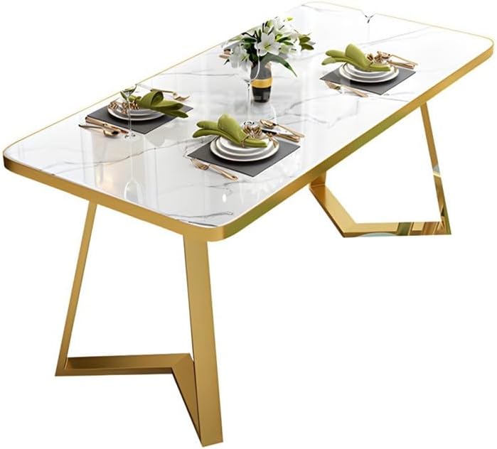 Dining Table Set Marble Stone Tabletop Nordic Style Dining Table Rectangle for Dining Room Kitchen Leisure 5 Piece (Contains 4 Chairs 1 Table) -Yellow