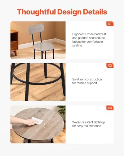 VEVOR Bar Table and Chairs Set, 3PCS 23.5″ Bars Tables Set with Rounded Corne...