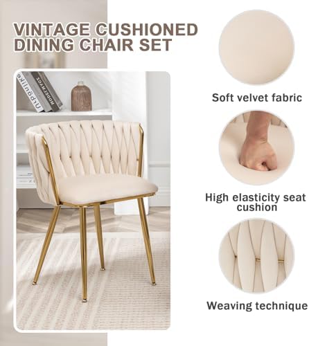 ECHINGLE Velvet Dining Chairs Set of 4, Modern Upholstered Woven Dining Chair...
