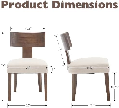 Farmhouse Dining Chairs Set of 6, Upholstered Dark Brown Wooden Chairs with T...