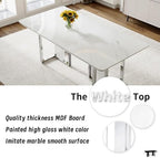 63" White Marble Dining Table Set for 6, Modern Faux Marble Dining Table with Chrome Plate Leg, Kitchen Table with 6 PU Chairs for Kitchen Dining Room, White