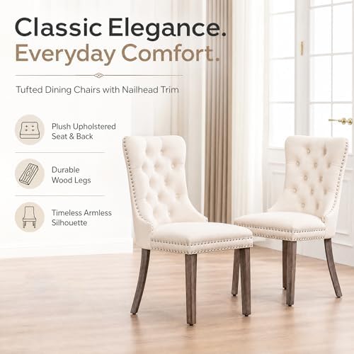 Velvet Dining Chairs, Tufted Kitchen & Dining Room Chairs, Beige, Set of 6