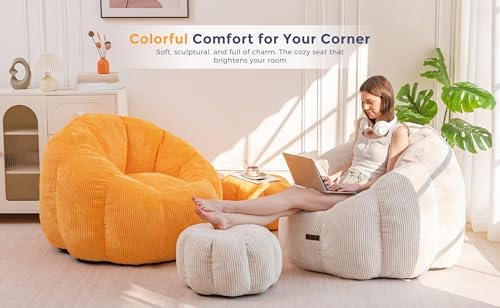 MAXYOYO Bean Bag Chair with Ottoman, Giant Pumpkin Lounge Chair for Adults | ...