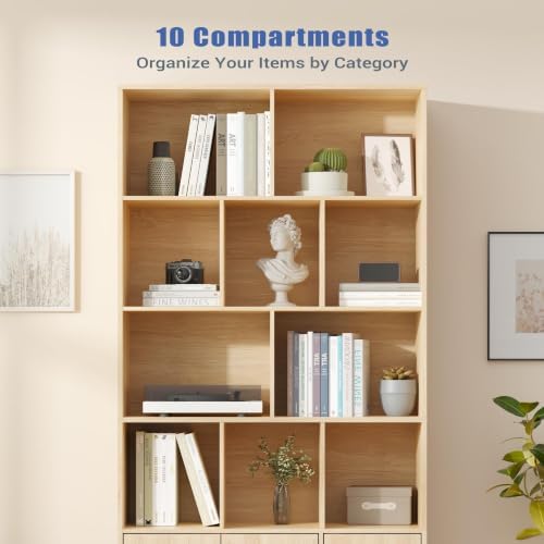 Housoul 71" Tall Bookshelf with 10 Cubes and 3 Doors, 4-Tier Bookshelf, ...