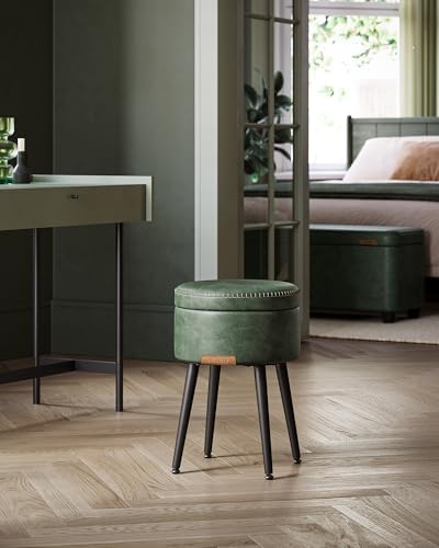 VASAGLE Storage Ottoman, Synthetic Leather Round Seat with Steel Legs | Vanit...