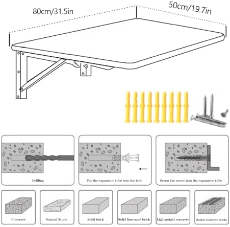 Wall Mounted Folding Table,Black Floating Desk for Small Spaces,Stainless Ste...