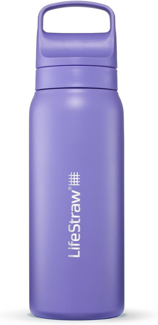 LifeStraw Go Series Insulated Steel Water Filter Bottle, 24 oz, Thistle Purple