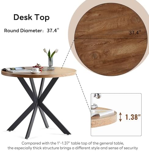 Homedot 37" Round Table Set for 4 Person, Modern Kitchen Table Set, Imit...