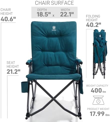 EVER ADVANCED Oversized Folding Rocking Camping Chair, Padded Portable Rocker...
