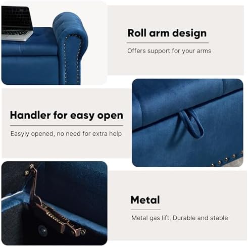 Storage Bench for Bedroom, 51" Upholstered End of Bed Bench, Velvet Quee...