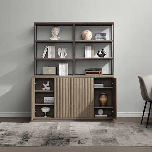 SICOTAS Book Shelf Fluted Bookshelf Cabinet -75" Tall Bookcase