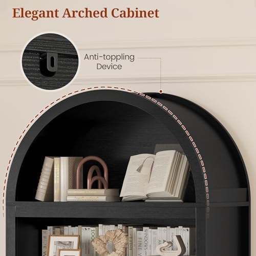 81" Tall Arched Cabinets,Bookcase with Drawer storage,Mid-Century Modern...