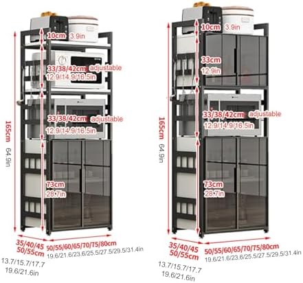 Kitchen Storage Cabinet with Adjustable Shelves Glass Door and Microw Stand F...