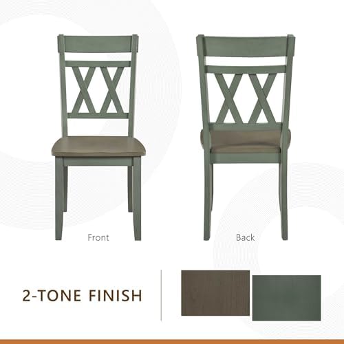 Lexicon Wood Dining Chair, Set of 2, Greywash/Antique Teal | Double Cross Bac...