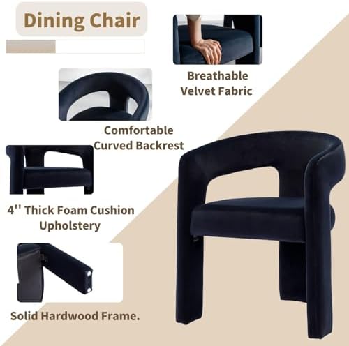 HNY Modern Velvet Barrel Dining Chairs Set of 6, Black