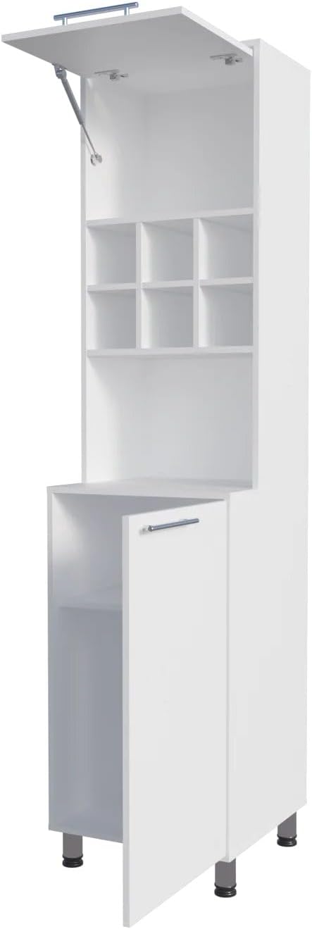White Kitchen Pantry with Pneumatic Door and Open Storage