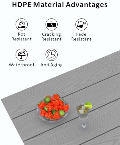 HDPE Outdoor Dining Set for 6,Patio Dining Set with Umbrella Hole,Weather Saf...