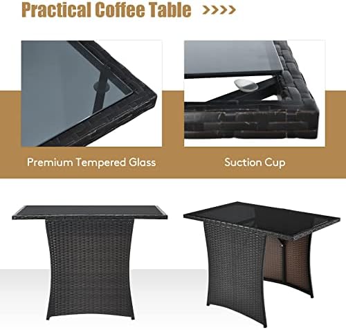 Tangkula 3 Pieces Patio Dining Set, Space-Saving PE Rattan Bistro Set with Te...