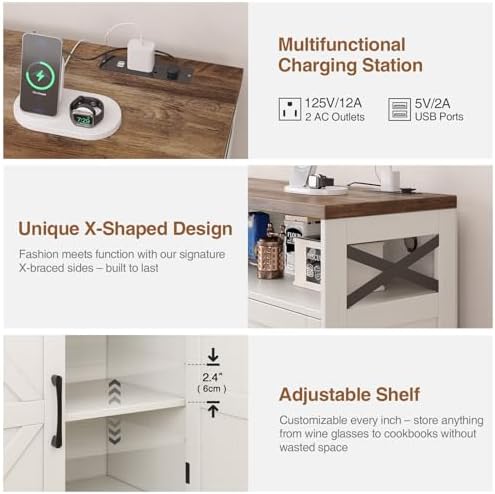 Befrases Farmhouse Sideboard Buffet Cabinet, Barn Doors Storage Cabinet