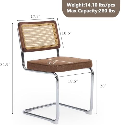 Rattan Back Linen Dining Chair Set of 4 Modern Breuer Designed Stainless Chro...