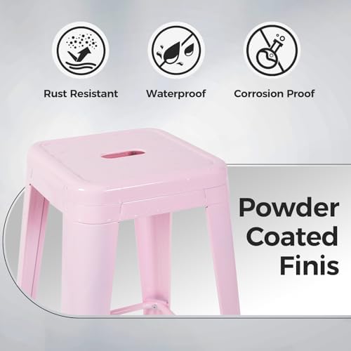30 Inch Pink Metal Bar Stools, Set of 4, Backless