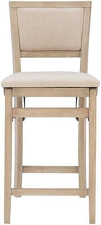 Pemberly Row Folding Counter Stool, Solid Wood Construction, Graywash Finish, Fabric Padded Back and Seat, 37 in Tall, 17 x 20 in Dimensions, Fully Assembled, Easy Storage, Extra Seating for Kitchen
