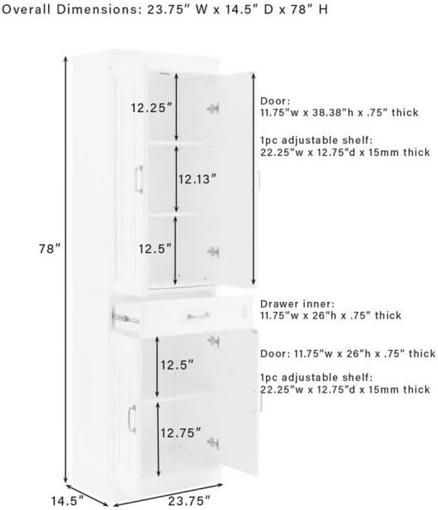 HomeStock Pantry Cabinets - 2 Piece Kitchen Storage Organizer - White Finish