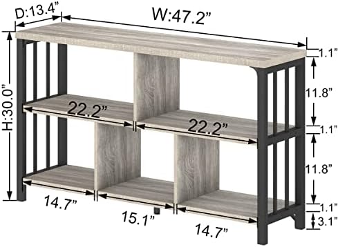 IBF Low Horizontal Bookshelf, Industrial Bookcase, Light Grey Oak, 47 Inch
