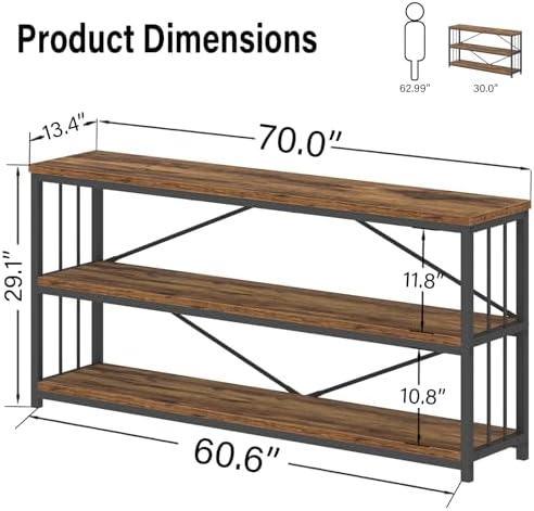 LVB Farmhouse Industrial Console Table for Home, Rustic Brown, 70 Inch | Wood...